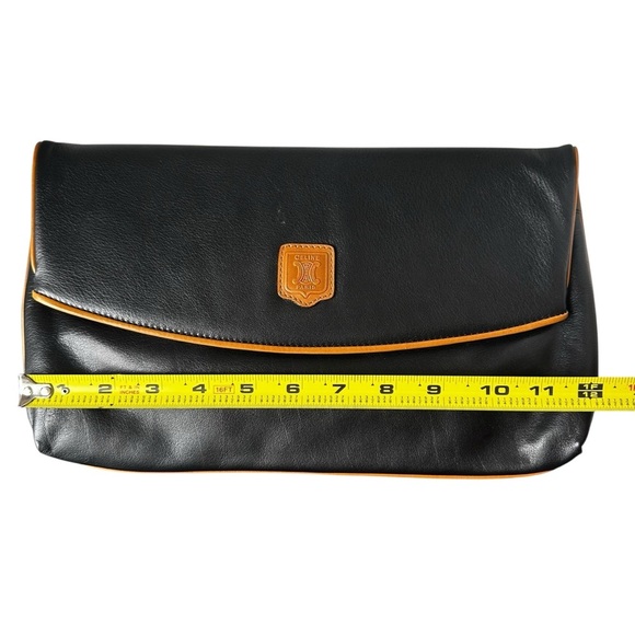 Celine Black & Tan Smooth Leather Large Triomphe Clutch Fold Over Flap Bag - Picture 10 of 11
